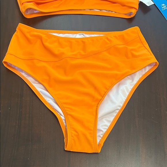 CUPSHE Twist High Waisted V Neck Spaghetti Straps Orange Bikini Swimsuit Size S - Picture 2 of 13